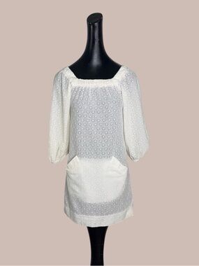 BCBGMaxazria White Eyelet Square-Neck Tunic Dress
